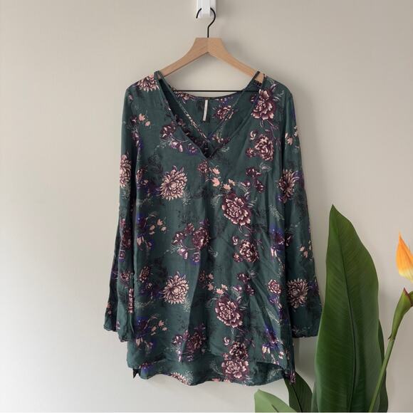 Free People Heart Beat Tunic Dress Boho Floral Long Bell Sleeve floral bohemian - Picture 2 of 13